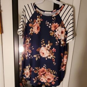 Navy Floral Stripped Shirt